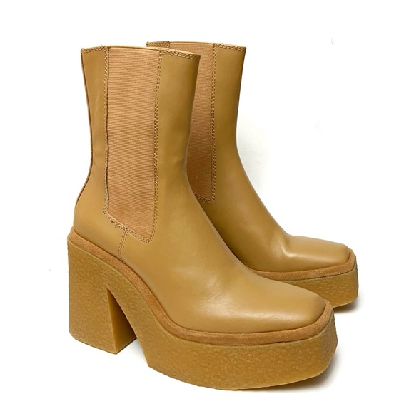 Zara Shoes | Zara Sand Leather Crepe Heel Platform Chelsea Ankle Boots New | Color: Tan | Size: 6.5 | Vwbuggy5252's Closet